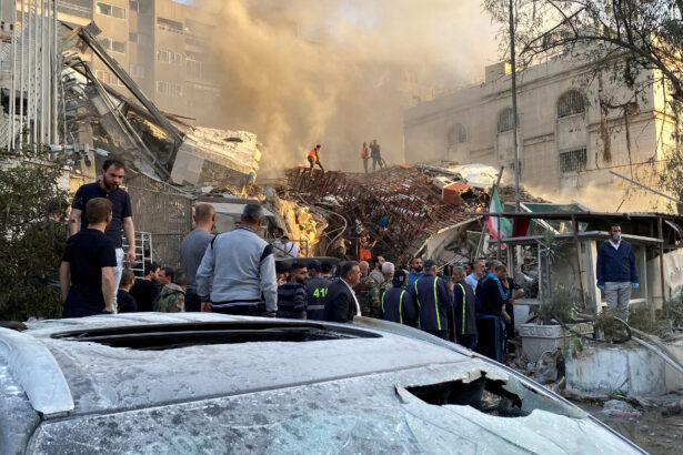 Israeli strike on a building close to the Iranian embassy in Damascus, Syria