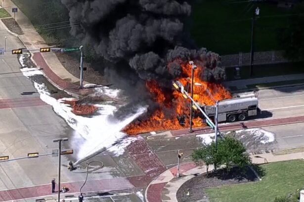 5,000 Gallon Oil Tanker Catches Fire In DeSoto, Texas