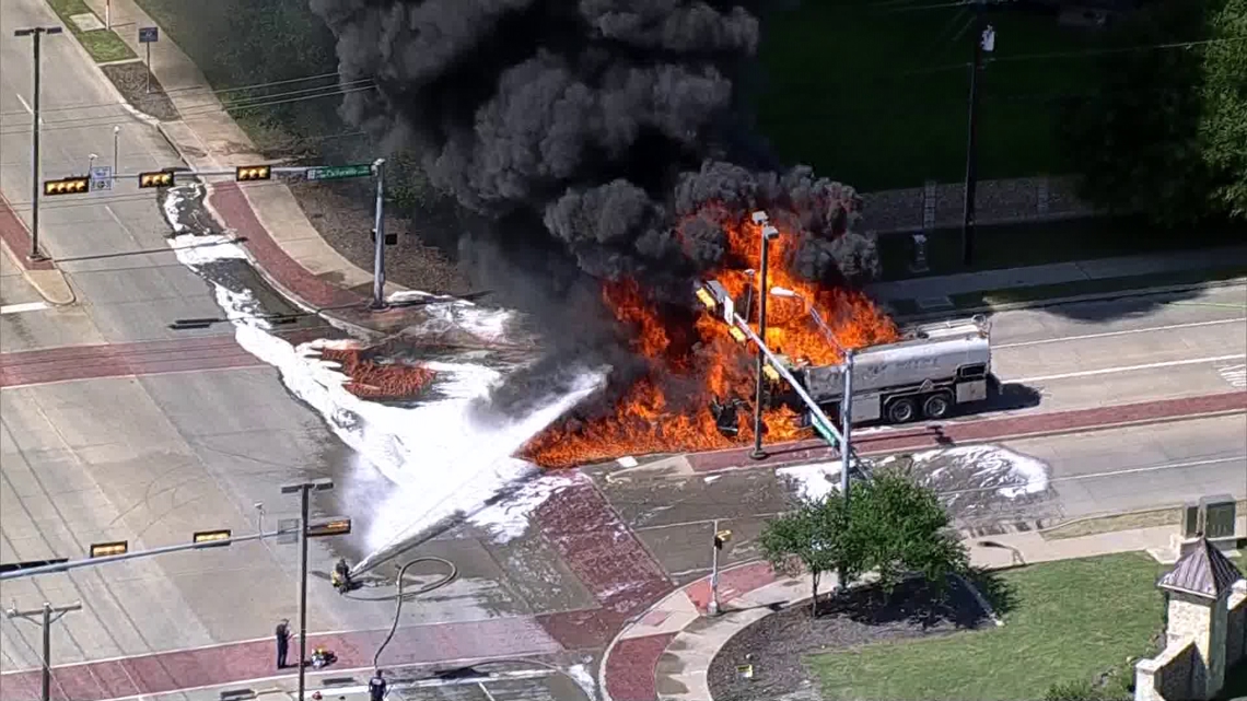 5,000 Gallon Oil Tanker Catches Fire In DeSoto, Texas